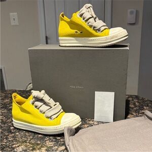 Rick Owens Yellow Low-Top Sneakers with Grey Laces